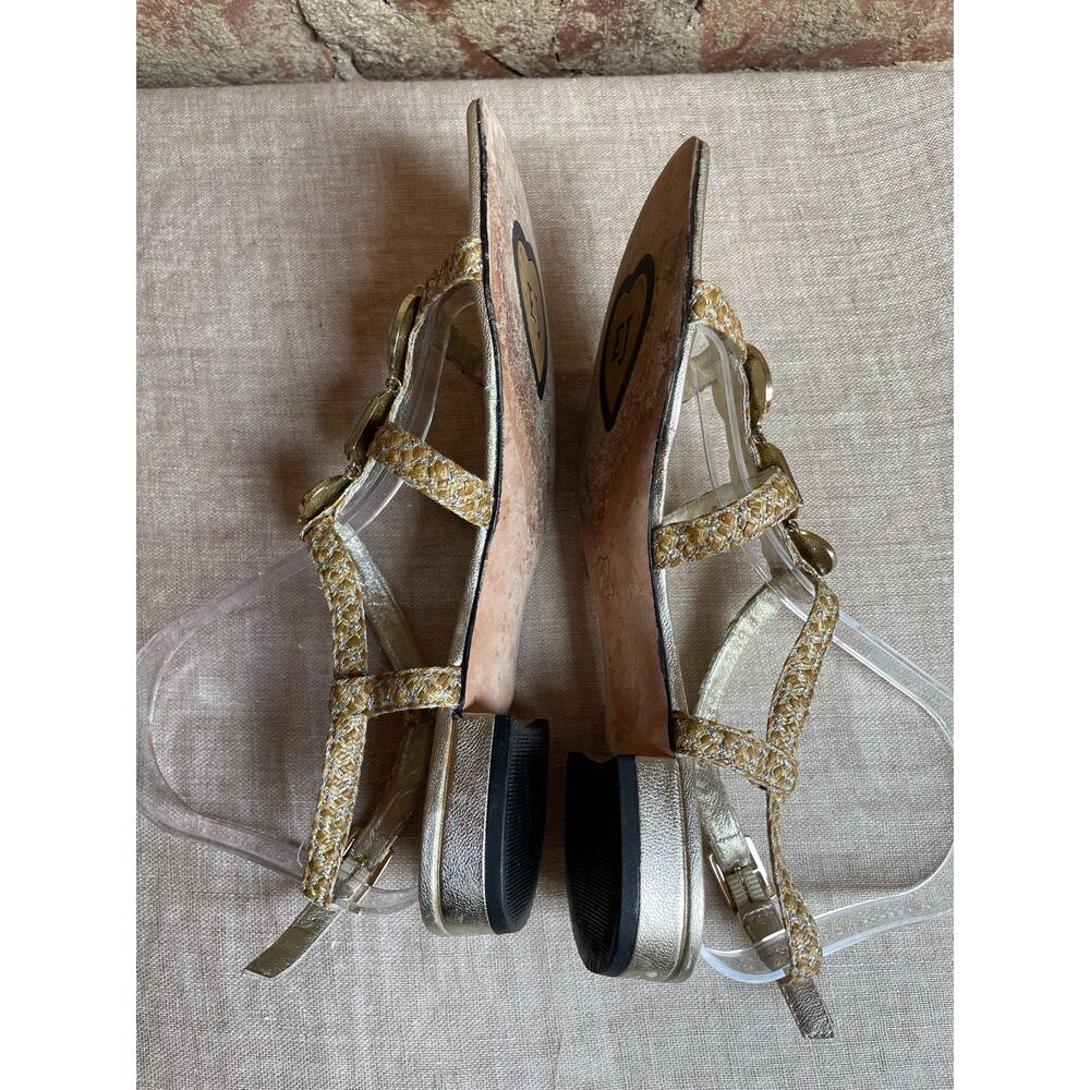 Eric Javtis Strappy Thong Slingback Sandals w/ Green Faux Gem Stones size 9N - Picture 5 of 9